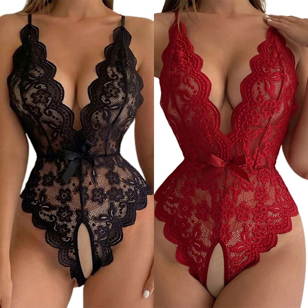 Sexig bodysuit för kvinnor, nattlinne, underkläder, nattkläder svart black 3XL