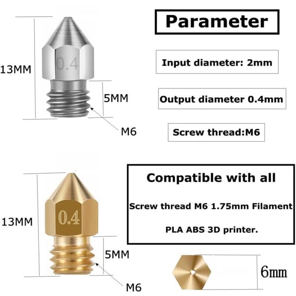 30 stk. messingdyser 0,4 mm 0,2 mm 0,6 mm til 3D-printer, kompatibel med Creality Ender 3 V2 Ender 3 Pro Ender 5 Pro CR10-serien