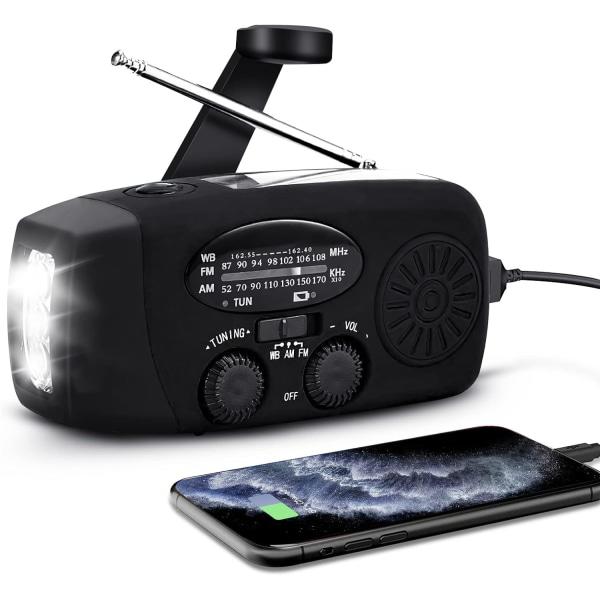 Vevradio med solceller, lommelygte og 2000mAh Powerbank rød SOS sort