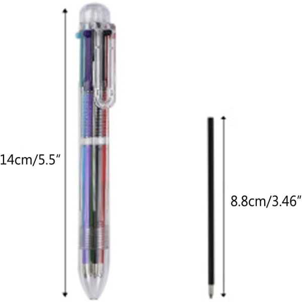 IC Flerfargede kulepenner, 8 stk 6-i-1 innfellbare
