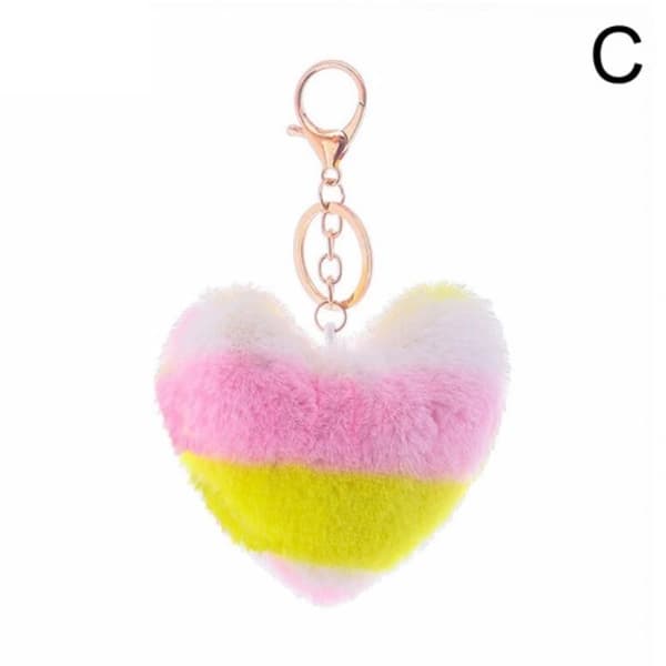 Fluffy hjerteformet nøkkelring Nøkkelkjede Ring Nøkkelring Dame Veske Bil sjarm C C