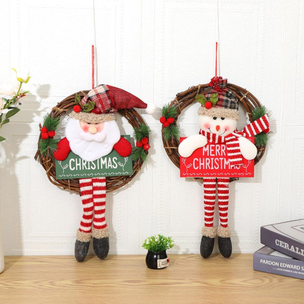 Juldocka dörrgirlander, hängande julkransgirlanger dekoration, jultomten snögubbe hängande prydnadsföremål, för hem butiksfönster Lobby julm