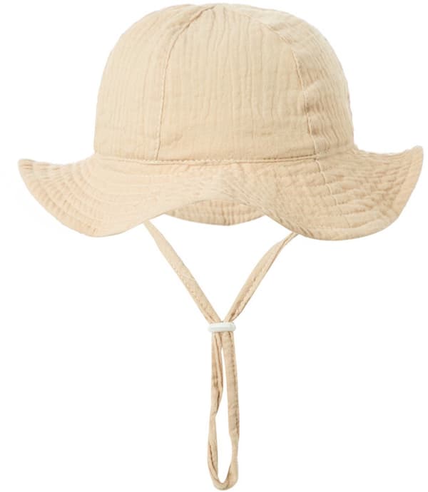 Baby bomullsbøttehatt, UPF 50+ solbeskyttelse, hakestropp, for spedbarn, strand- og utendørsaktiviteter, 43–49 cm