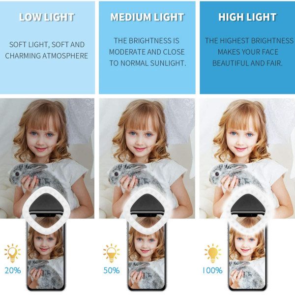 IC Selfie Light Mobiltelefon Selfie Ring Light Light 3 lystilstande Sort