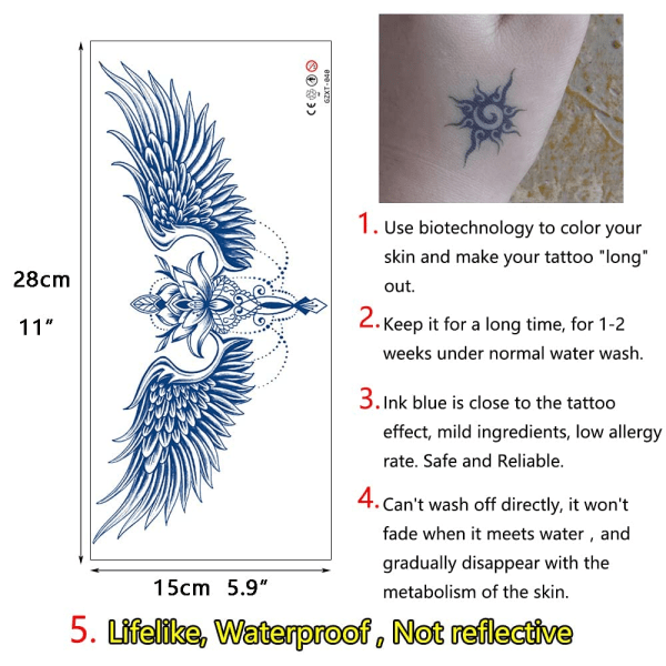 IC Semipermanenta tatoveringer for kvinder, flickor, 4-pack store realistiska og langvarige midlertidige tatoveringer ser ud