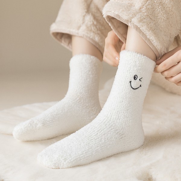 IC Korallfleece tykke termiske sokker, smilende ansikt termiske sokker
