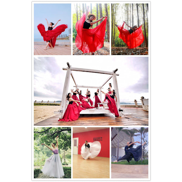 720 Silkeagtig Tynd Chiffon Elastisk Talje Lang Danse Nederdel til Mavedans Sort Black 90cm