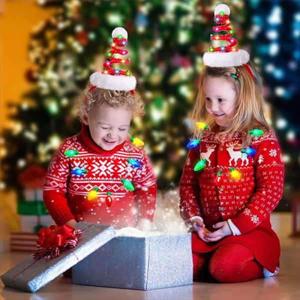 Christmas Lighted Halsband och Tomteluva Pannband Set, Jul Kostym Accessoarer