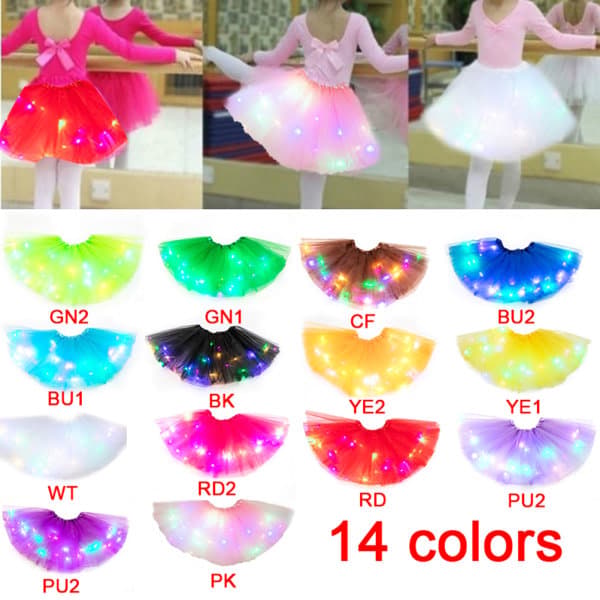 IC Barn Flickor LED Ljus Upp Ballet Dans Tulle Tutu Kjolar Blå