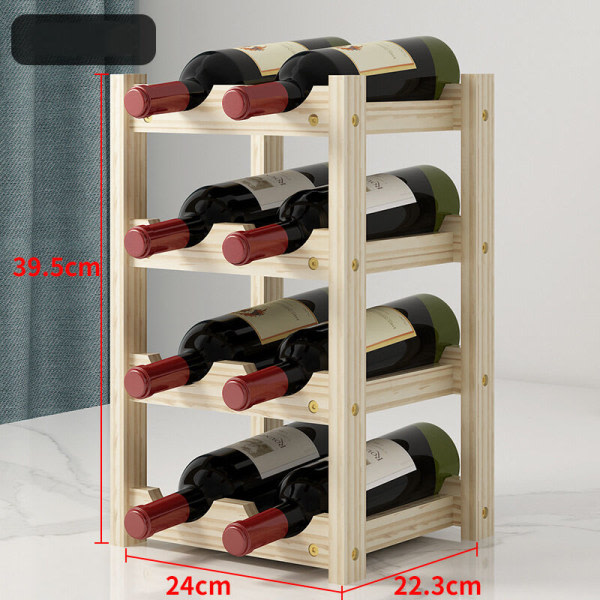 Vinställ horisontellt vinställ, 4 etasjer 8 flaskor Vinställ i trä Mått 24x22,3x39,5 cm Vinställ furu (loggfärg)