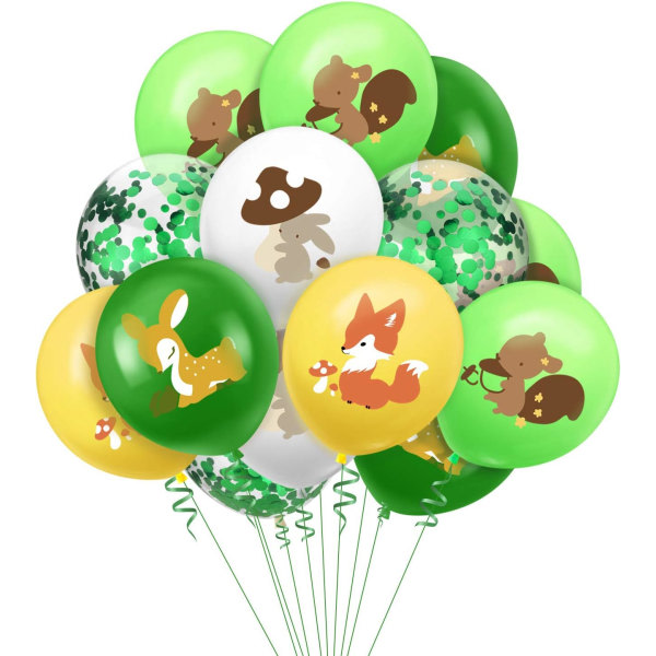 IC Skogsdjur Ballonger Rådjur Ekorre Kanin Räv Konfetti Ballong Baby Shower Födelsedagsfest Dekoration Tillbehör 15st Barn