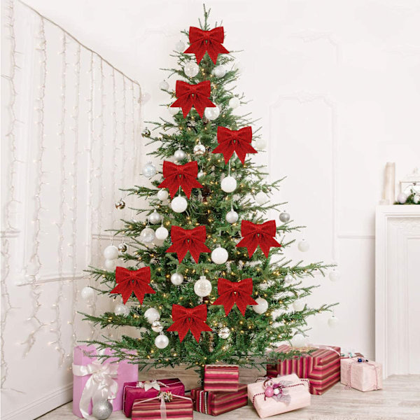 8 glitter røde kranse julesløjfer