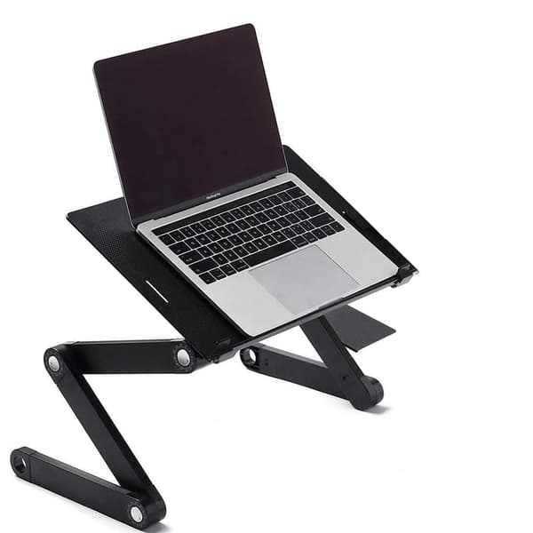 Justerbart Laptopbord med Musebakke og Kølehuller, Bærbart Aluminiumsbord til Seng Sofa Rejse, Sort Svart