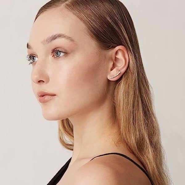 IC 14K guldbelagte Cubic Zirconia Ear Crawler øreringe - Faux Diamond Arrow Ear Climber Mode øreringe i roséguld, hvidguld og gul guld