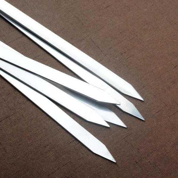 6 st Rostfritt Stål BBQ Platta Grillspett Utomhus Grill Långt Handtag Brun 6Pcs