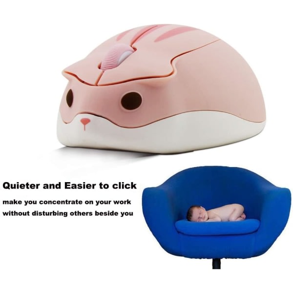 2,4 GHz trådløs mus Søt Hamster Form Mindre lyd Bärbar Mob Pink