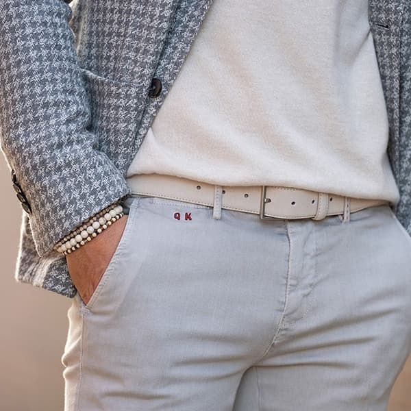 Mockaskärp för män, beige vardagsbälte för jeans och chinos, nickelfritt spänne, 3,5 cm brett, storlek 95 cm