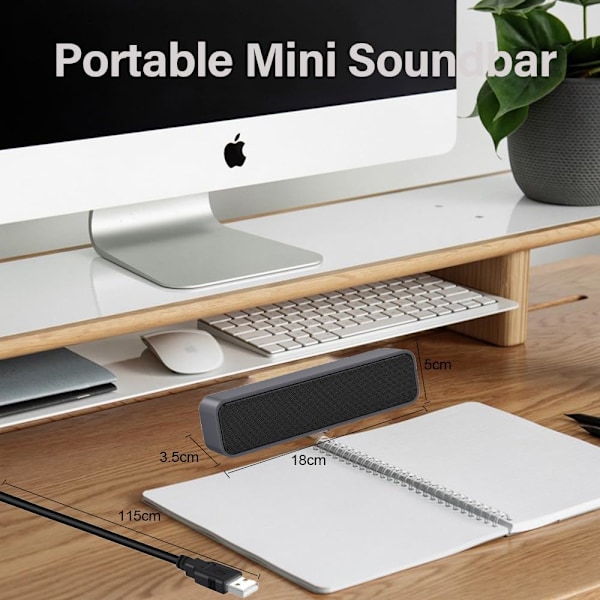 Mini Kannettava Soundbar USB-Virralla Toimivat Tietokonekaiuttimet Kannettavan Tietokoneen Kaiutin Työpöydän PC-Kassa-Apparaatille - Plug and Play (Harmaa)