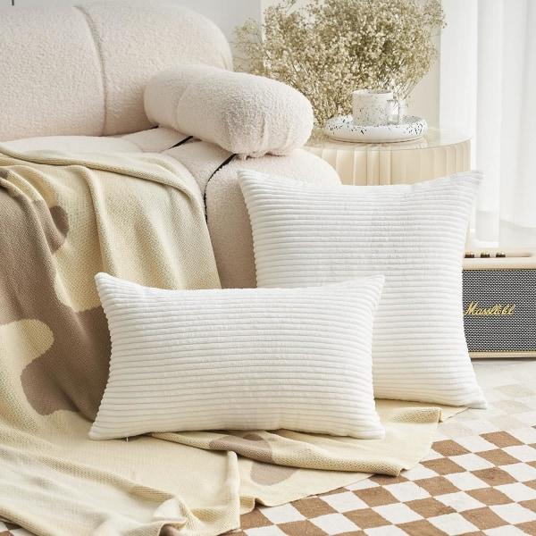 IC Vita Kuddfodral 18 x 18 Mjuk Manchester Set med 2 Dekorativa Kuddfodral för Soffstolar Sovrum, 18x18 tum, Vit