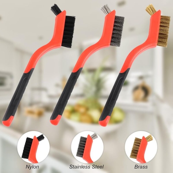 Sett med trådbørster, rustfritt stål, messing, karbon, nylon skrubbebørster for rengjøring av sveiseslagg, fjerning av rust og støv, 3 små stk.