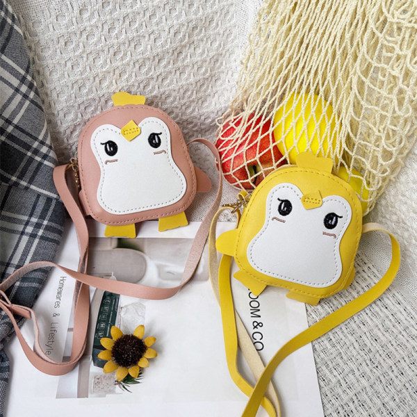 IC Axelväskor för tjejer Tecknad Penguin myntväska och Zipper Childre Svart