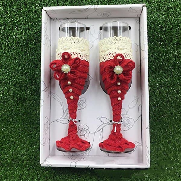 2-pack Bröllopsglas Set Mode Rostad Bröd Bröllopsglas Kristall Champagneflöjt Brud och Brudgum