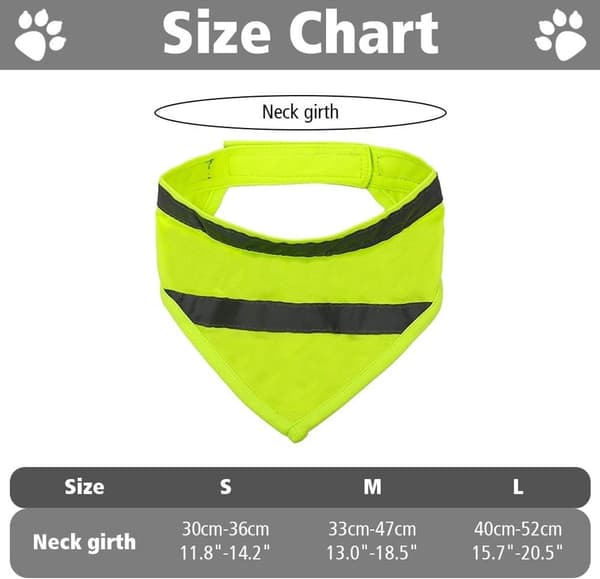 Reflekterande hundbandana, justerbar polyester med kardborrestängning, hög synlighet för nattpromenader, fluorescerande grön, storlek S