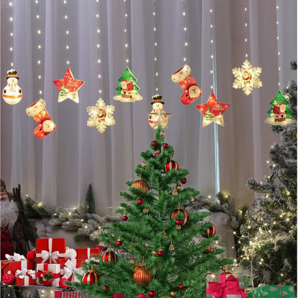 IC Jul Fönsterbelysning, Jul Fönstergardinbelysning, [Uppgraderad version] LED Hängande Julgardinljusslingor USB för Inomhusfönster i Sovrummet