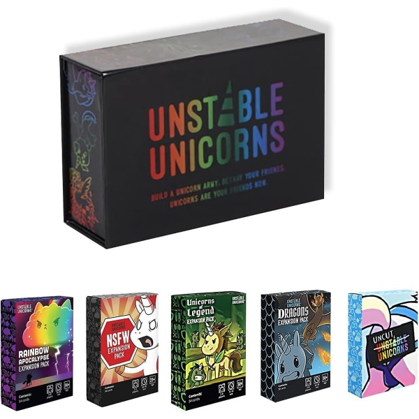 6-pakning Unstable Unicorn Solitaire Game Set - Strategispill for voksne, for å supplere Base Unstable Unicorn Solita