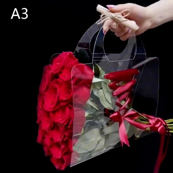 IC Transparent blomlåda med handtag bärbara blompåsar A3