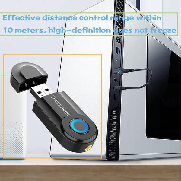 Bluetooth-sender - Bluetooth 5.0 bærbar trådløs adapter - 3,5 mm stereoanlæg med lav latenstid - til bil/TV/computer/bærbar computer - sort