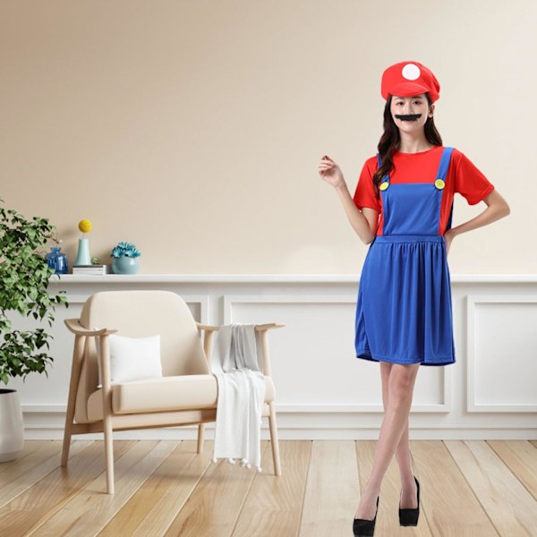 Luigi-dräktset, Luigi-dräkt, Bros, Maskeraddräkt, Kvinnor, Män, Outfit för jul, karneval, maskerad Adult woman red XL