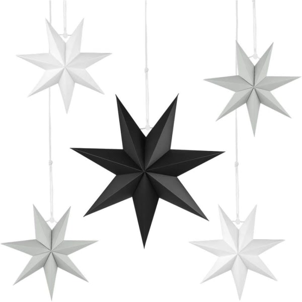 IC Foldbare Jule-Stjerner Foldbare Stjerner Sort Pakke med 5 30 cm Schwarz Weiß Grau