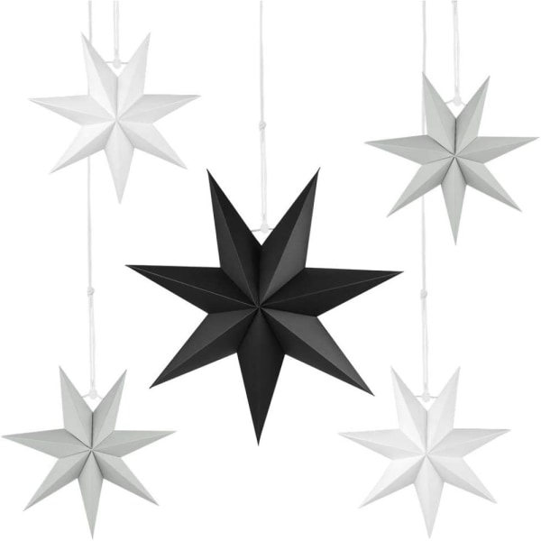 IC Folding Star Julepynt Folding Stars Svart Pakke med 5 30 cm Schwarz Weiß Grau