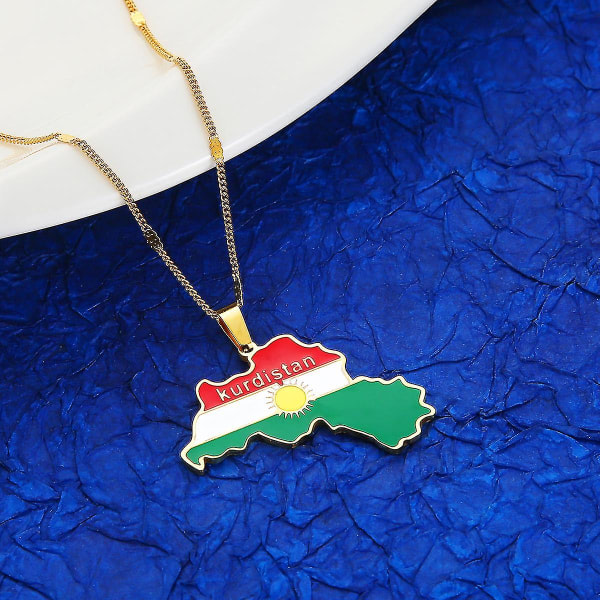 Silver Guld Farve Emalj Kurdistan Region Kartor Hänge Halsband For Kvinnor Män Etniska Kurdiska Koerdistan Flagga Hals Kedja Smycken Guld-farve