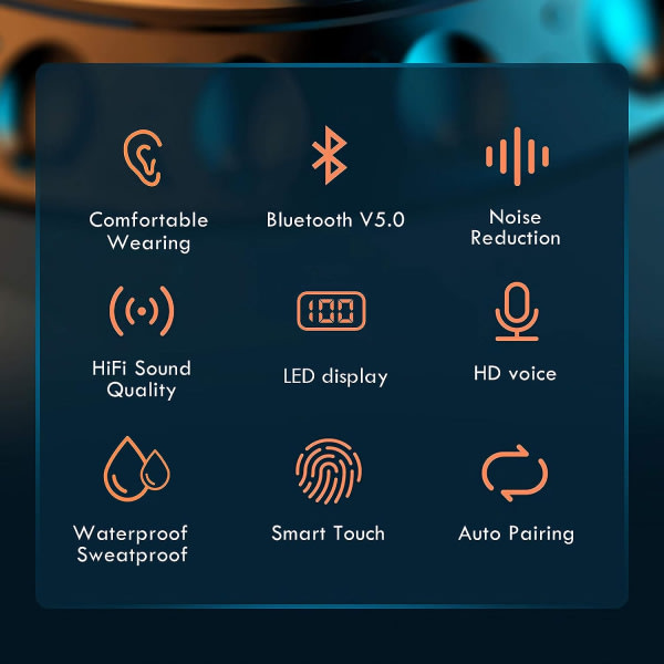 Langattomat Bluetooth 5.1 -kuulokkeet mikrofonilla, langaton IPX7 vedenkestävä urheilukuuloke ENC-kohinanvaimennuksella Androidille ja iOS:lle (musta)