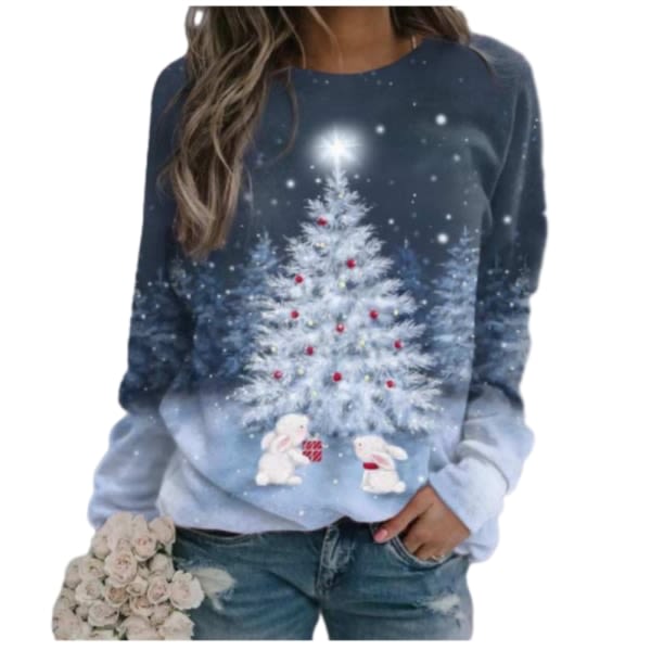 Merry Christmas Shirt for women Crewneck Rolig Snowman grafisk sweatshirt Blue M