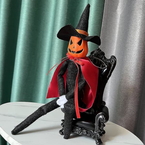 IC Halloween Græskar Elf Dukke Pynt Hængende Sort Hat Rød Kappe Mærkelig Gentleman