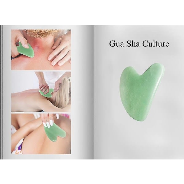 Gua Sha ansigtsværktøj - Naturlig jade sten Guasha massageværktøj - Naturlig jade sten til at skrabe ansigts- og spa-akupunkturterapi - Hjerteformet jade Tri