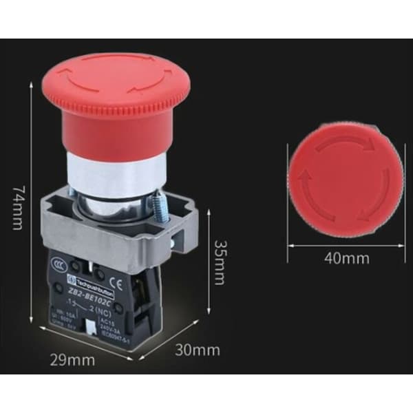 IC Trykknapp for nødstopp 22mm 1NC 400V 10A med sopplåslås 40mm