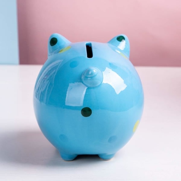 IC Keramisk Spargris för Barn Myntbank för Pojkar och Flickor Unik Födelsedagspresent för Barnkammaren Spargrisar Grön (5x5x4 tum) Blå