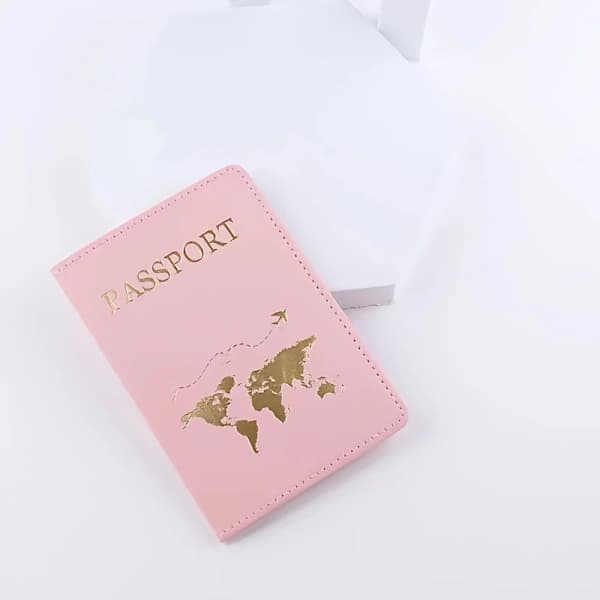 Mode för par, Resepassfodral, Guldpläterad, Passfodral, Biljetthållare, Pass Rosa Pink