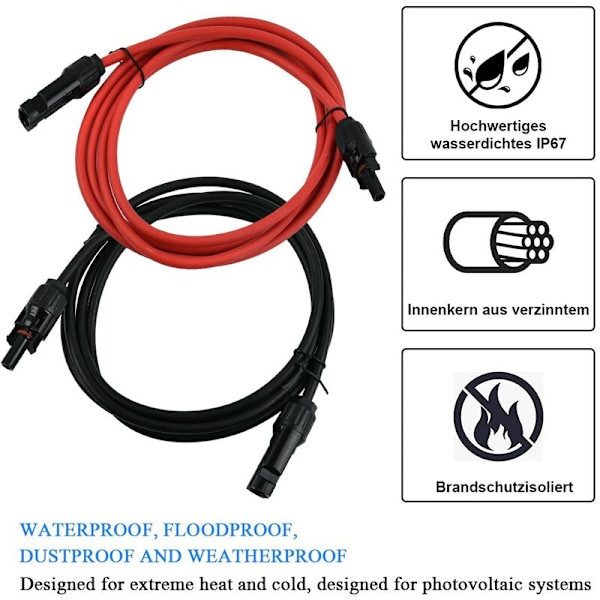 Aurinkosähköinen jatkojohto aurinkopaneelin jatkokaapeli MC4-liittimellä punainen + musta pari, 14AWG 3 metriä / 10 jalkaa