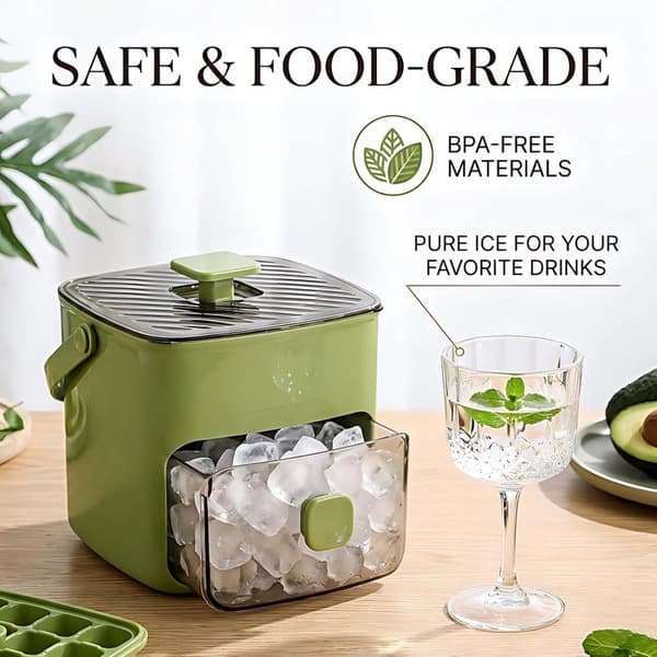 Silikonisbitbricka med lock och förvaringslåda 2-pack, 48-facks pressform för frys, grön, för whisky, cocktail, kaffe
