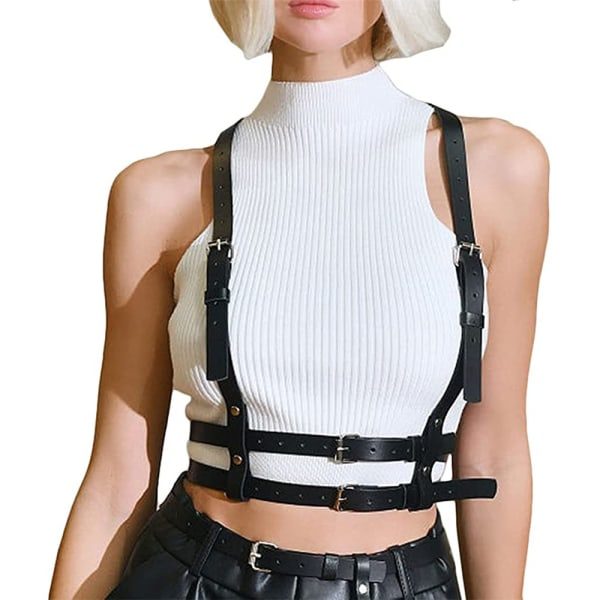 IC Kvinnors läderbälte, body chain bälte med ryggrem