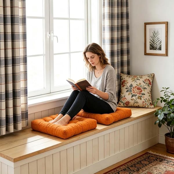 Sittdyna, tjockt vadderad polyester med PP-bomullsfyllning, för matstolar och bänkar, inomhusbruk, orange, 45 x 45 x 10 cm