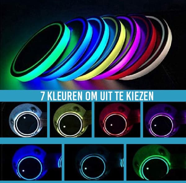 LED-koppholderlys til bil, 2-pakning USB-oppladbare akryl-brikker med 7 farger og 3 moduser, vibrasjonssensor for stemningsbelysning i bilinteriør