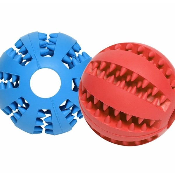 IC 2 st Gummi hundleksak läckande matboll, hundtuggleksak (mörkblå+röd, stor: diameter 7 cm)