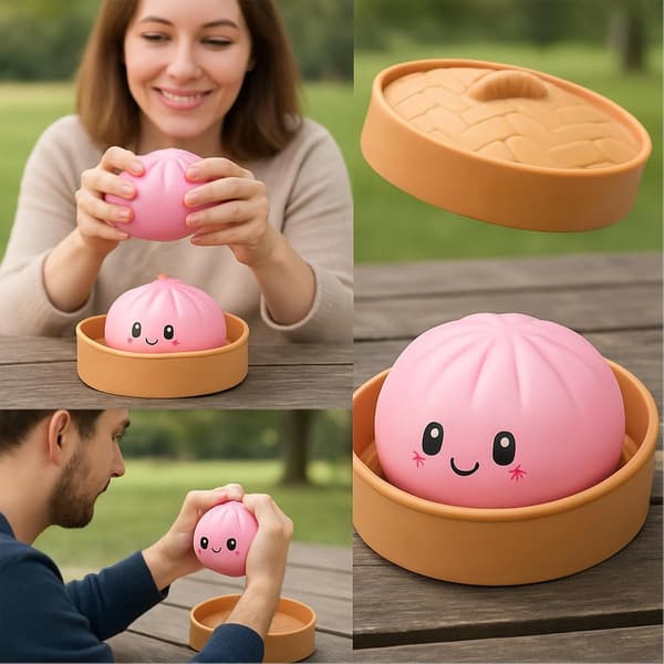Jättestor Squishy Dumpling Fidget-leksak, 2-pack, Mjuk Långsamt Stigande Stressavlastande Leksak Med Ångkokare, För Skrivbordslek, Rosa/Lila