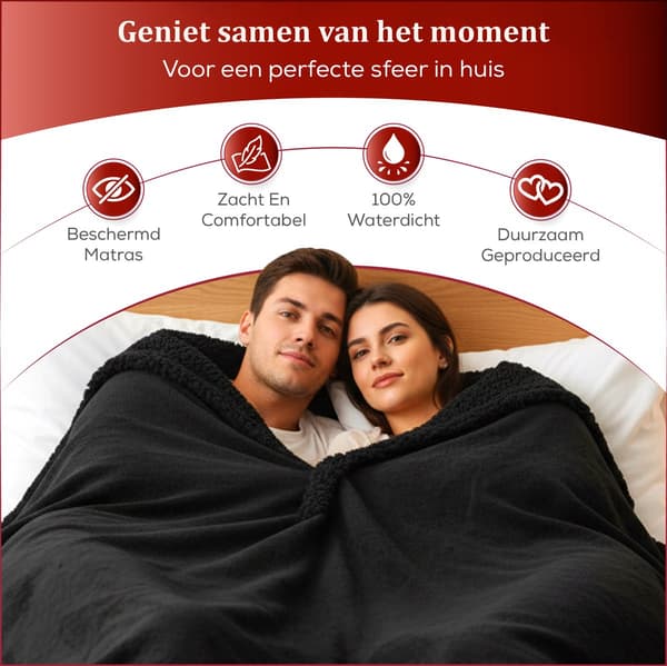 Vandtæt Intimt Tæppe 100x145 cm Blødt Vaskbart Sherpa Fleece Kærlighedstæppe til Seng og Sofa, Sort, til Par Dateaftener og Massage